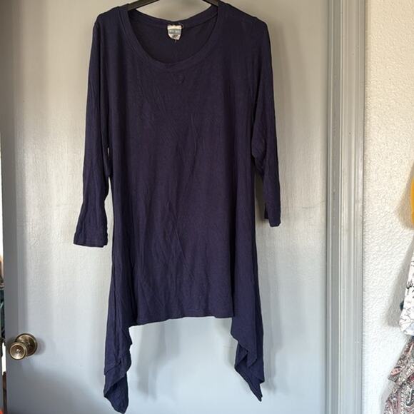 Meri Skye Navy Blue Women's Pullover Top Scoop Neck Asymetrical Hem sz 2X - Picture 1 of 6